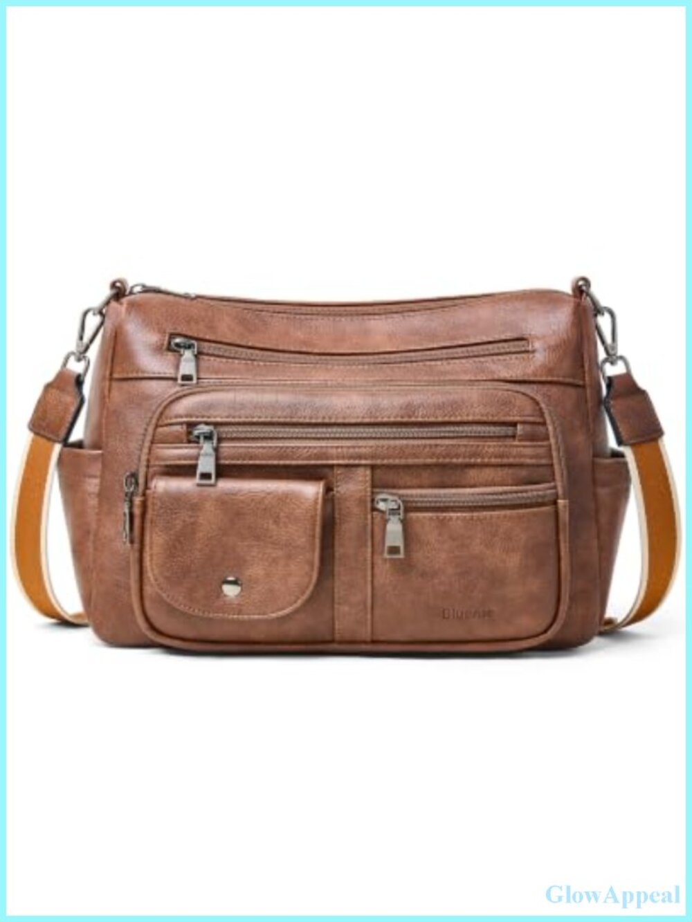 Vegan Leather Crossbody Purse Multi Pocket Messenger Travel Handbag